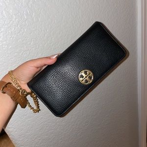 Original Tory Burch black leather wristlet wallet